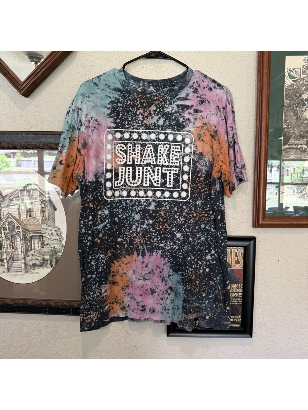 Vintage 00s RARE Colorful Splatter Dye Shake Junt Skateboarding Shirt Size Large